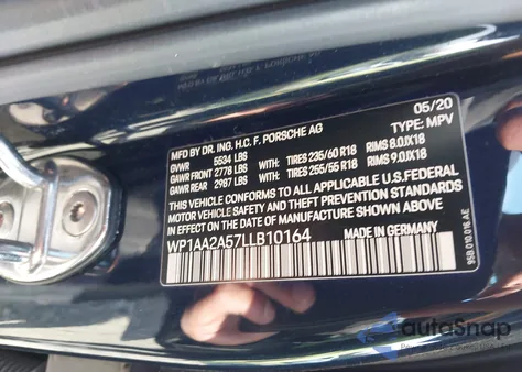 2020 Porsche Macan z USA, uszkodzony, nr VIN WP1AA2A57LLB10164